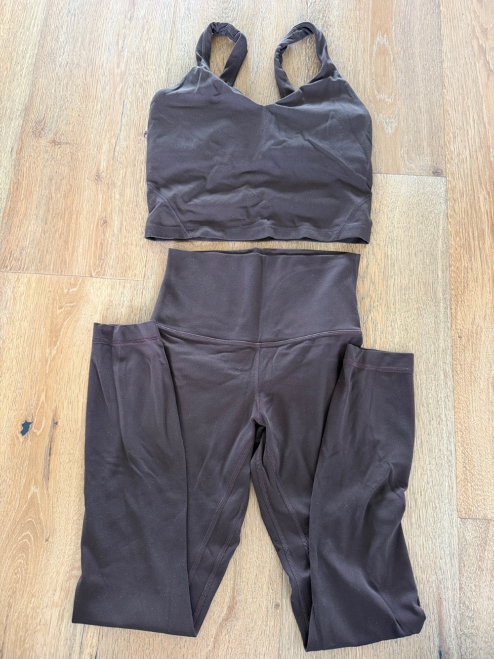 lululemon Women’s High-Waist Pocket Leggings & Bra Set — Brown
